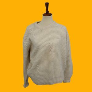 Vintage Wool Cable Knit Cream Crew Neck Long Sleeve Sweater L